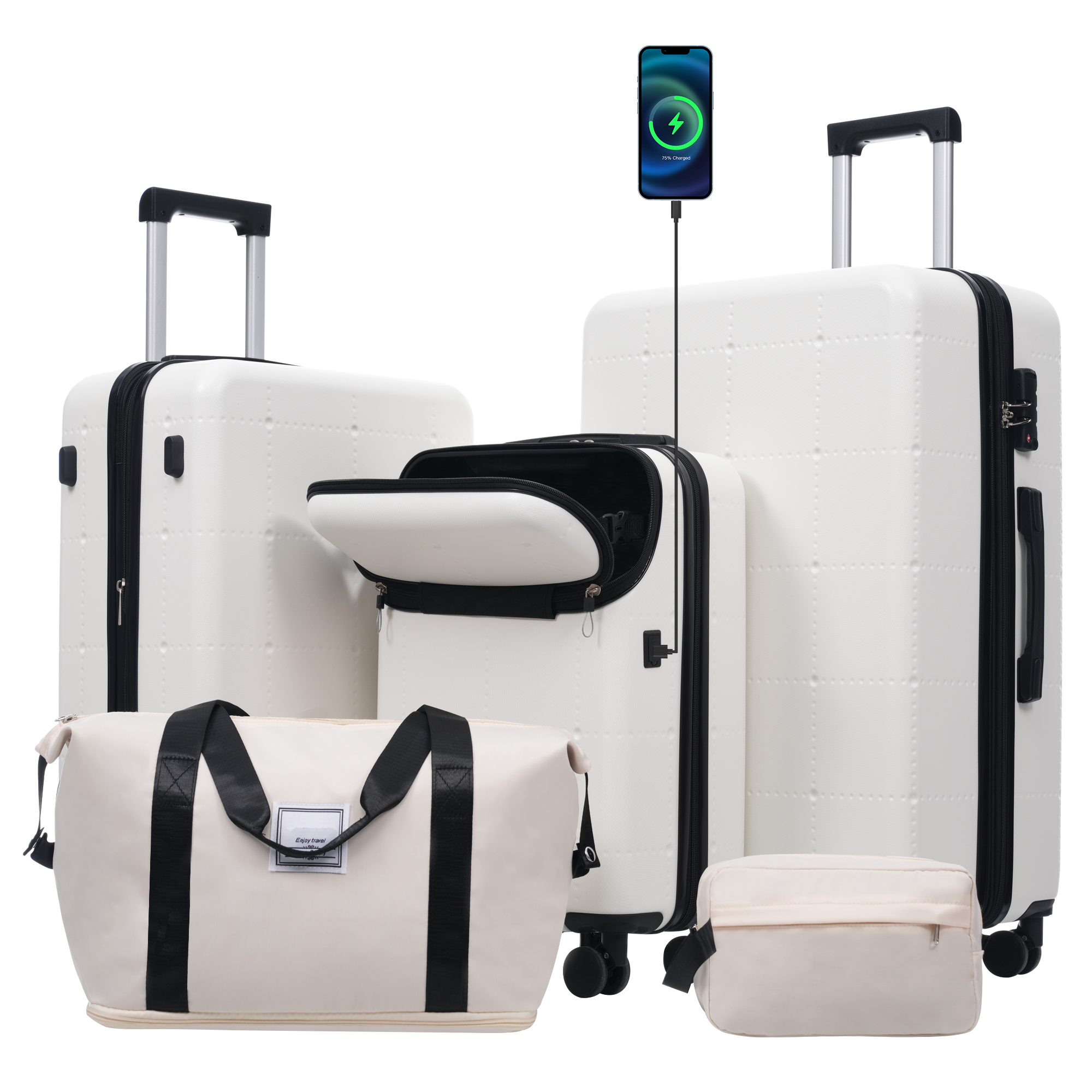 DOTS 5-Piece Luggage Set - White