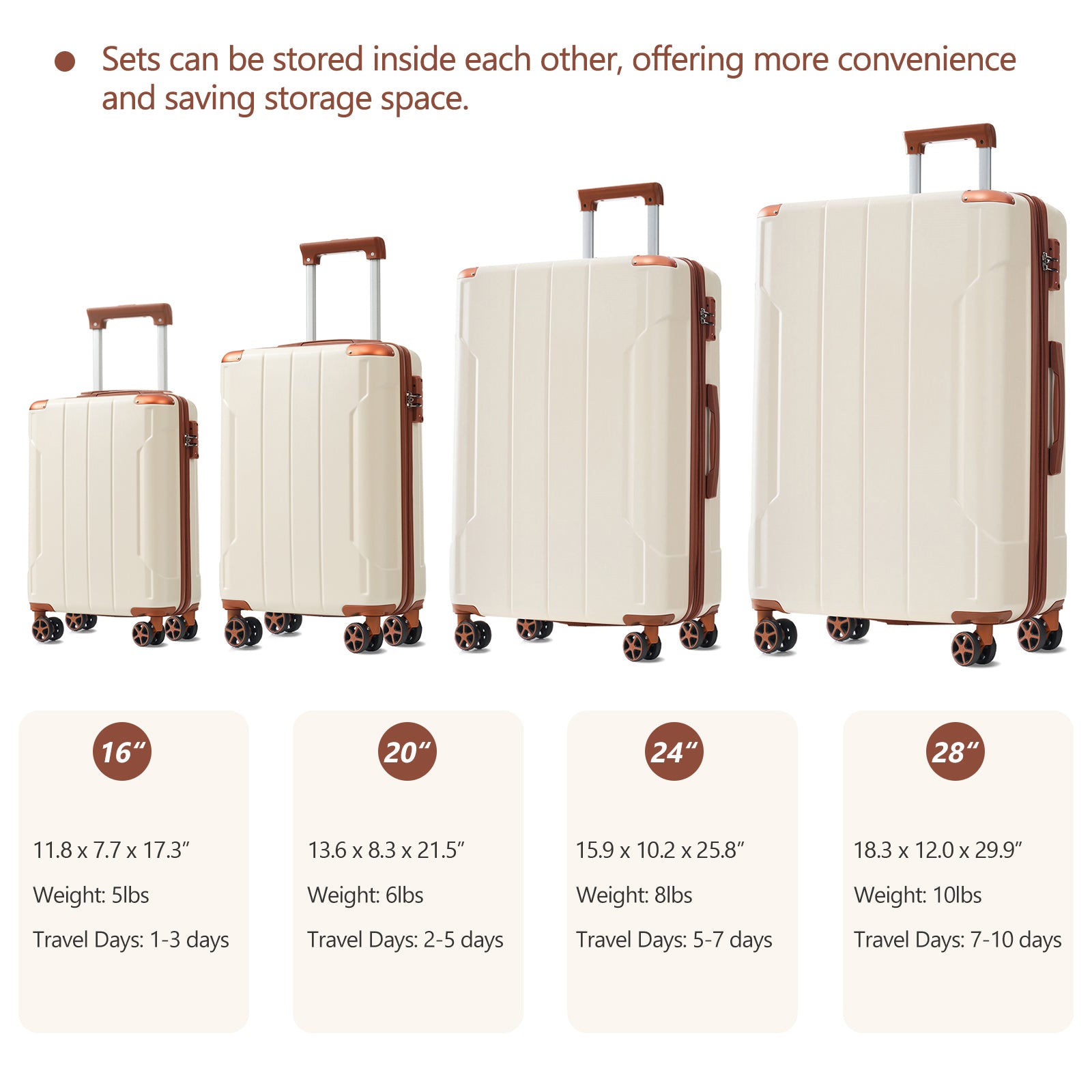 DELUXE 6-Piece Luggage Set - Cream