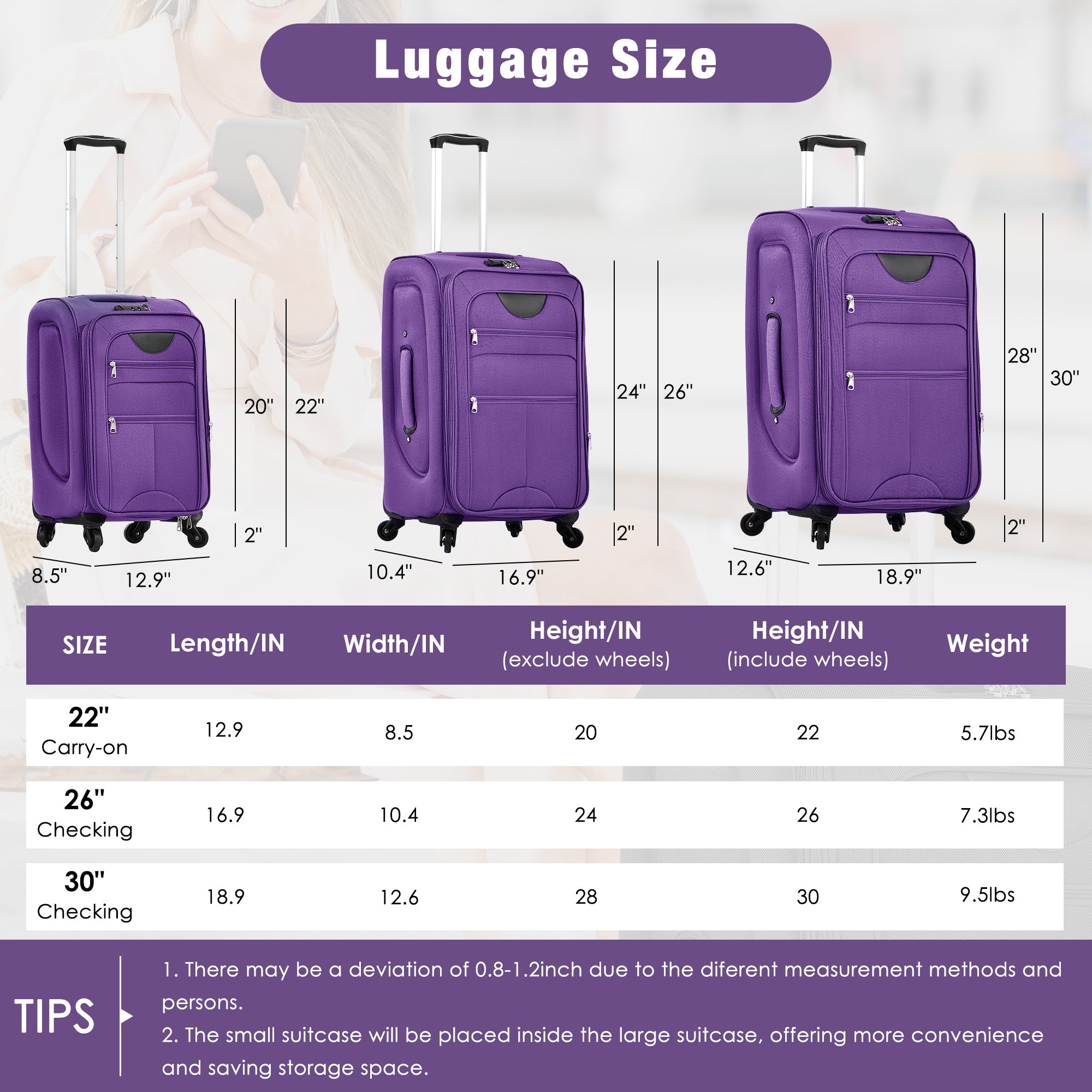 CLASSIC 5-Piece Luggage Set - Purple