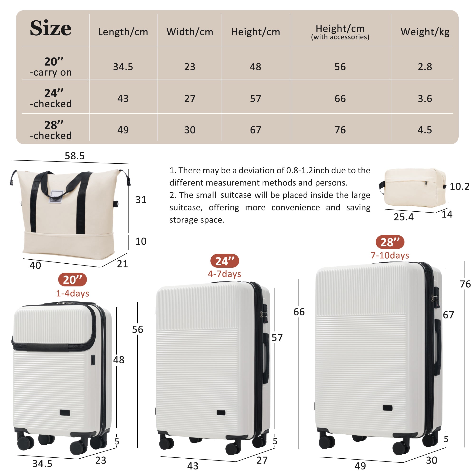 CROSS 5-Piece Luggage Set - White