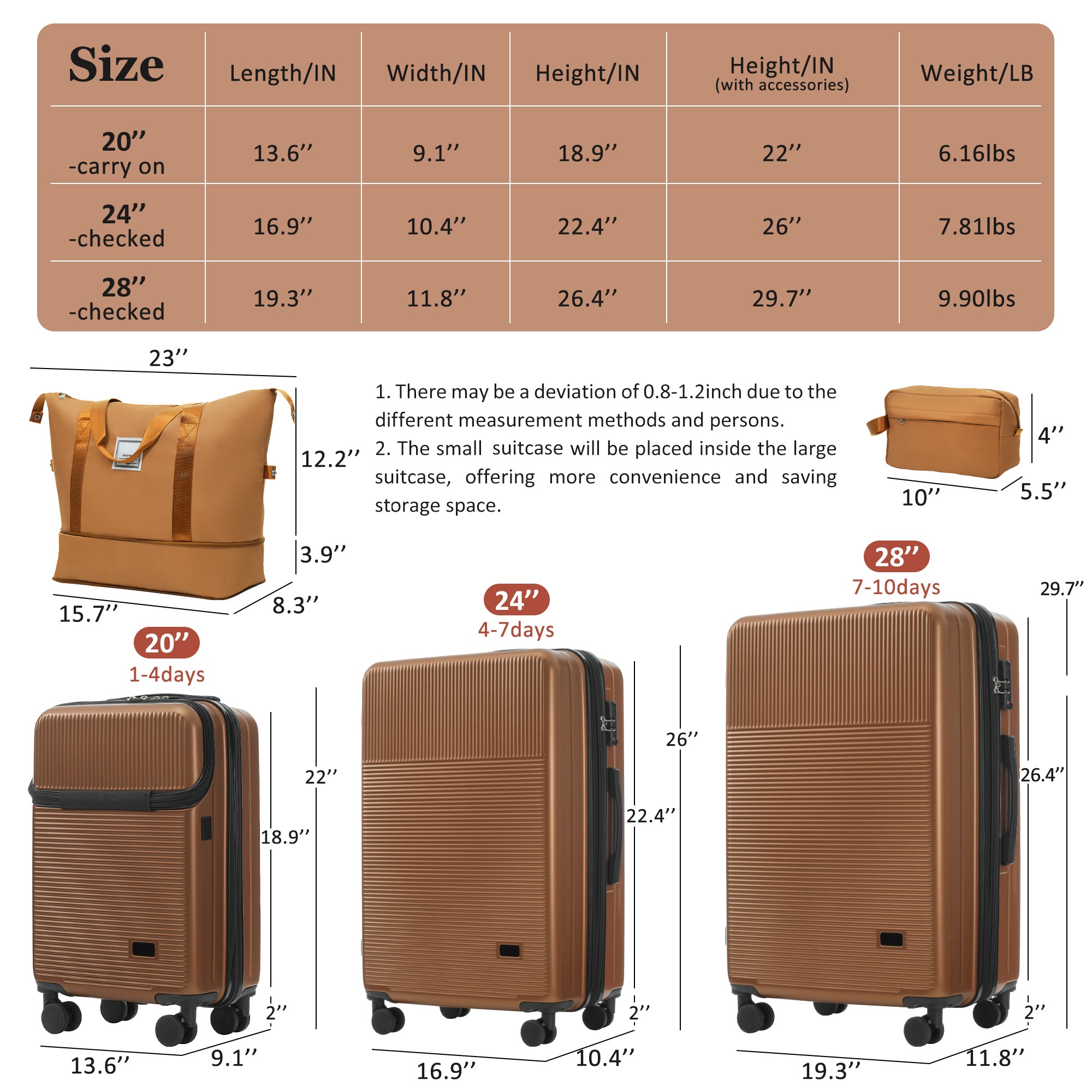 CROSS 5-Piece Luggage Set - Brown