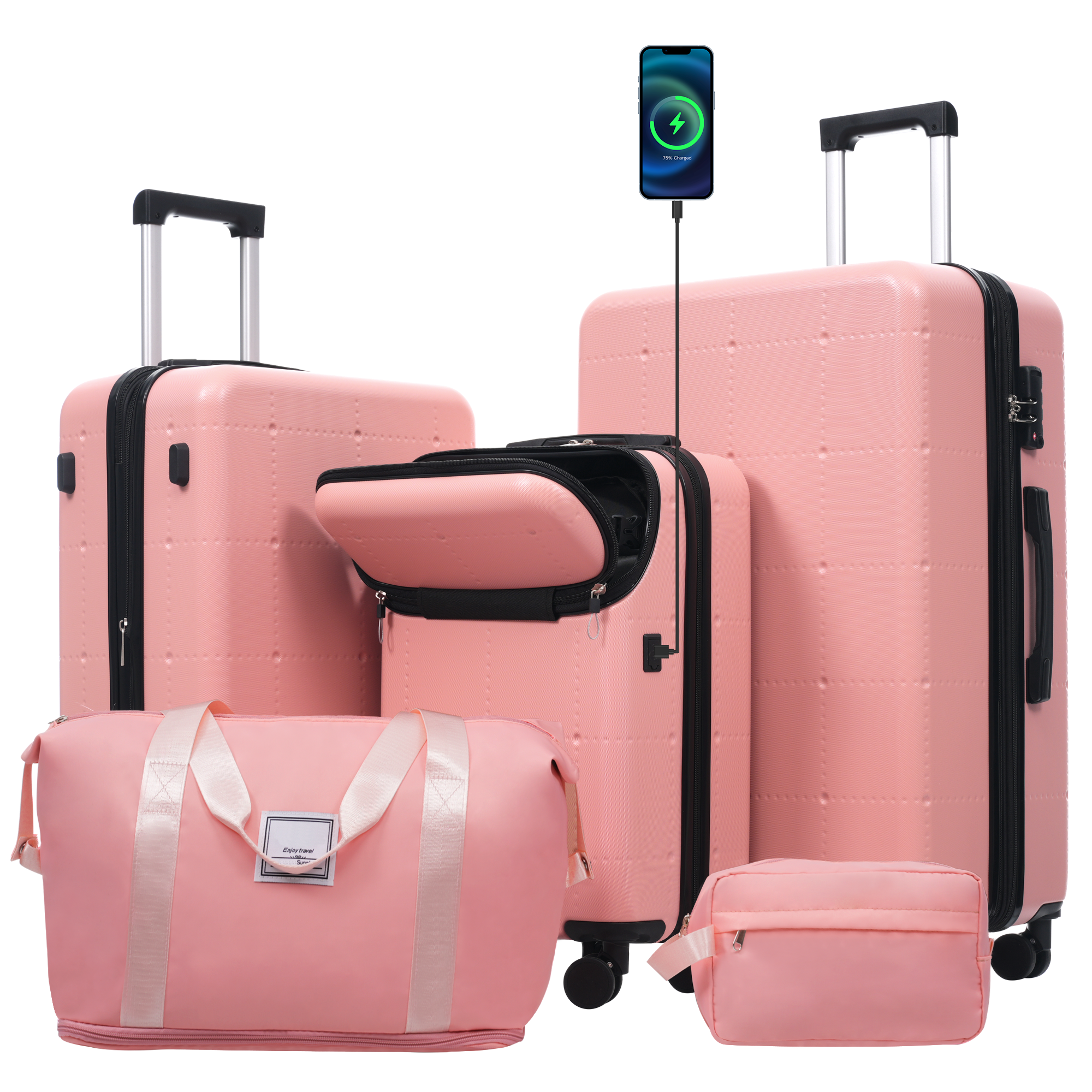 DOTS 5-Piece Luggage Set - Light Pink
