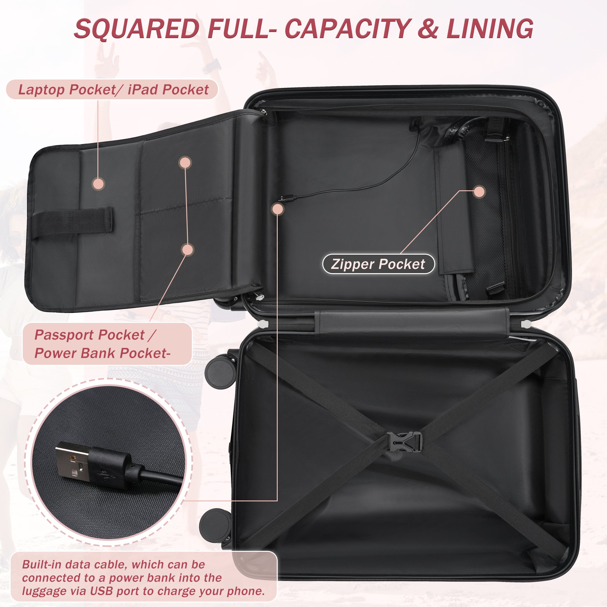 DOTS 5-Piece Luggage Set - Light Pink