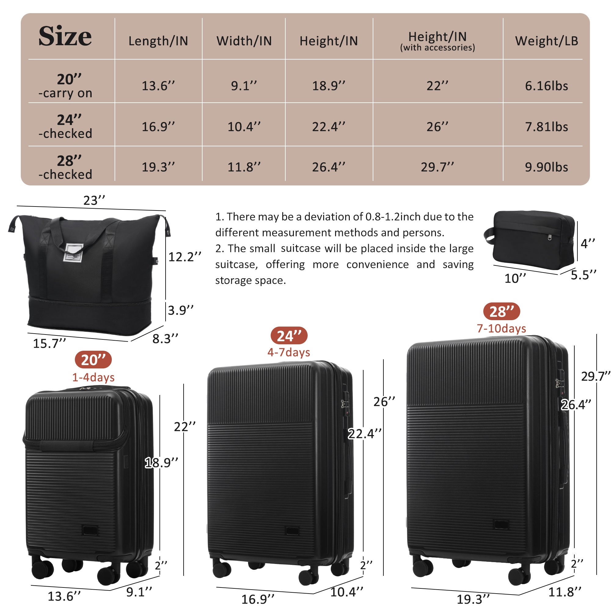 CROSS 5-Piece Luggage Set - Black