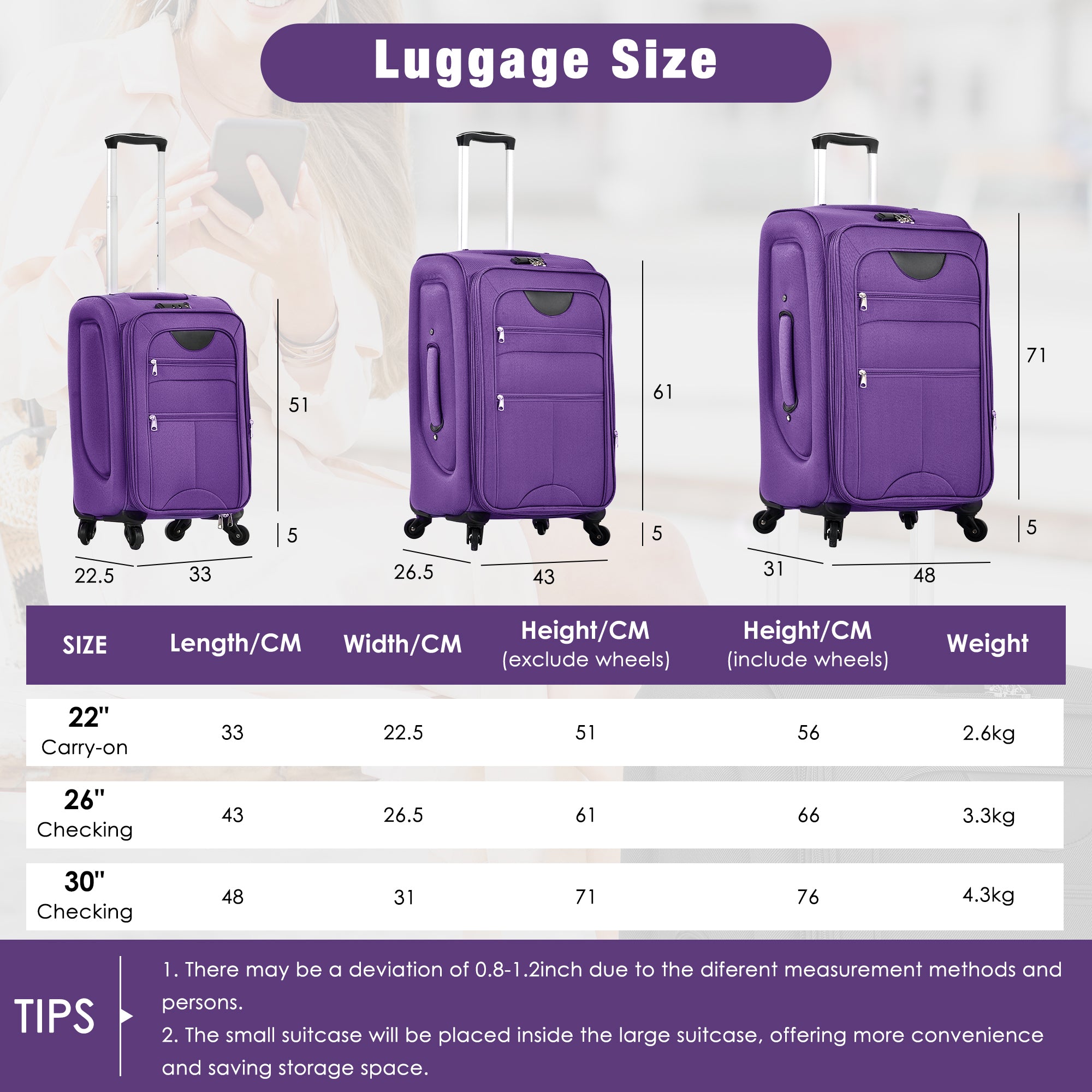 CLASSIC 5-Piece Luggage Set - Purple